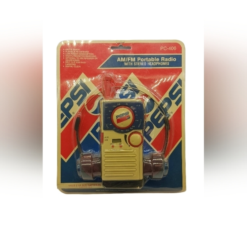 Vintage Pepsi Cola Walkman Am/Fm Radio Speaker Antenna Headset Clock New Rare​